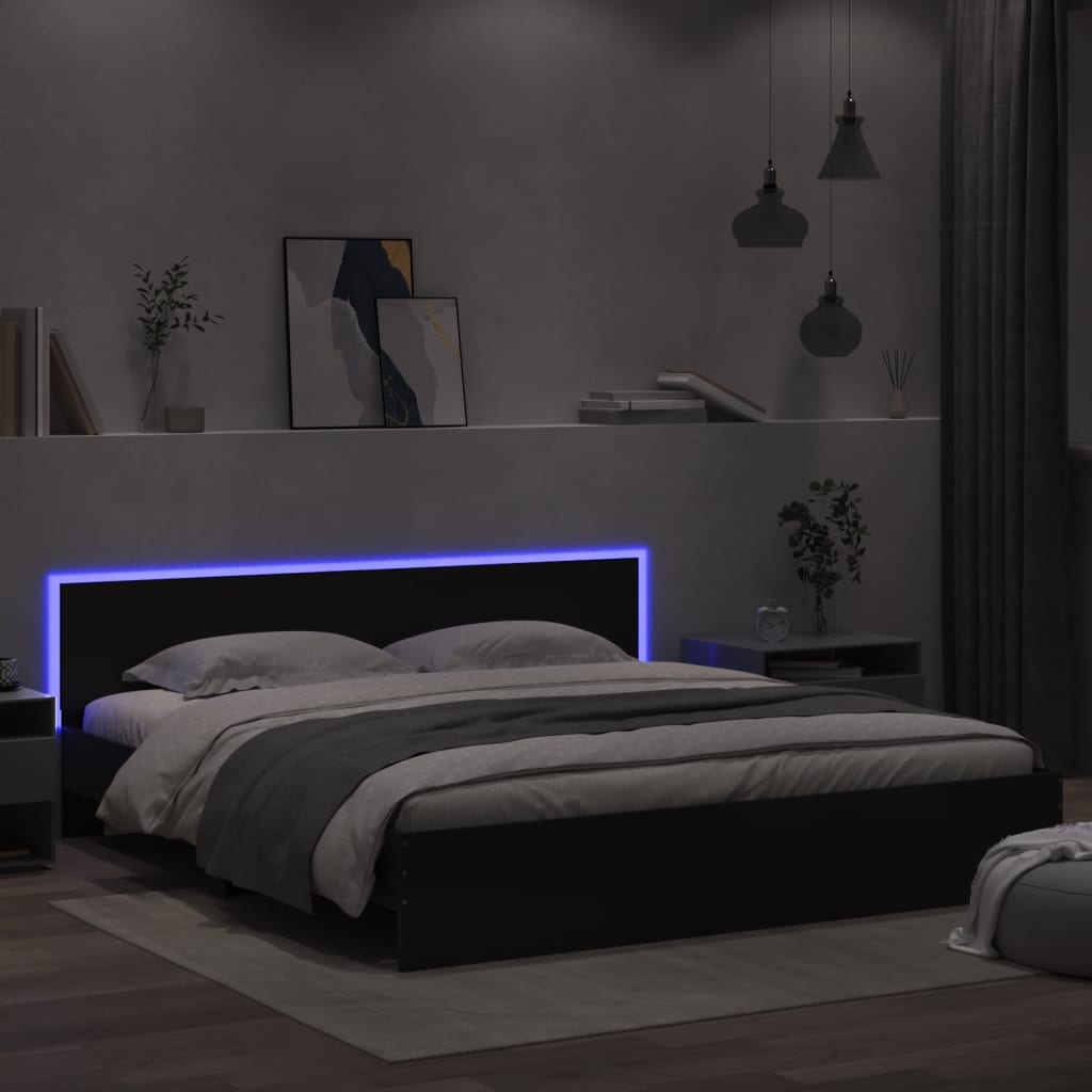 vidaXL Estructura de cama con cabecero y luces LED negra 200x200 cm