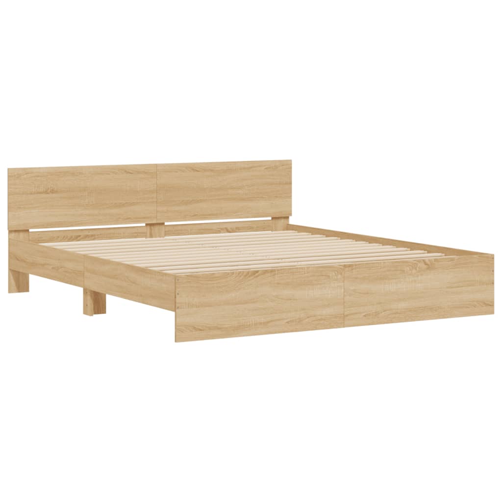 vidaXL Estructura de cama cabecero y luces LED roble Sonoma 200x200 cm