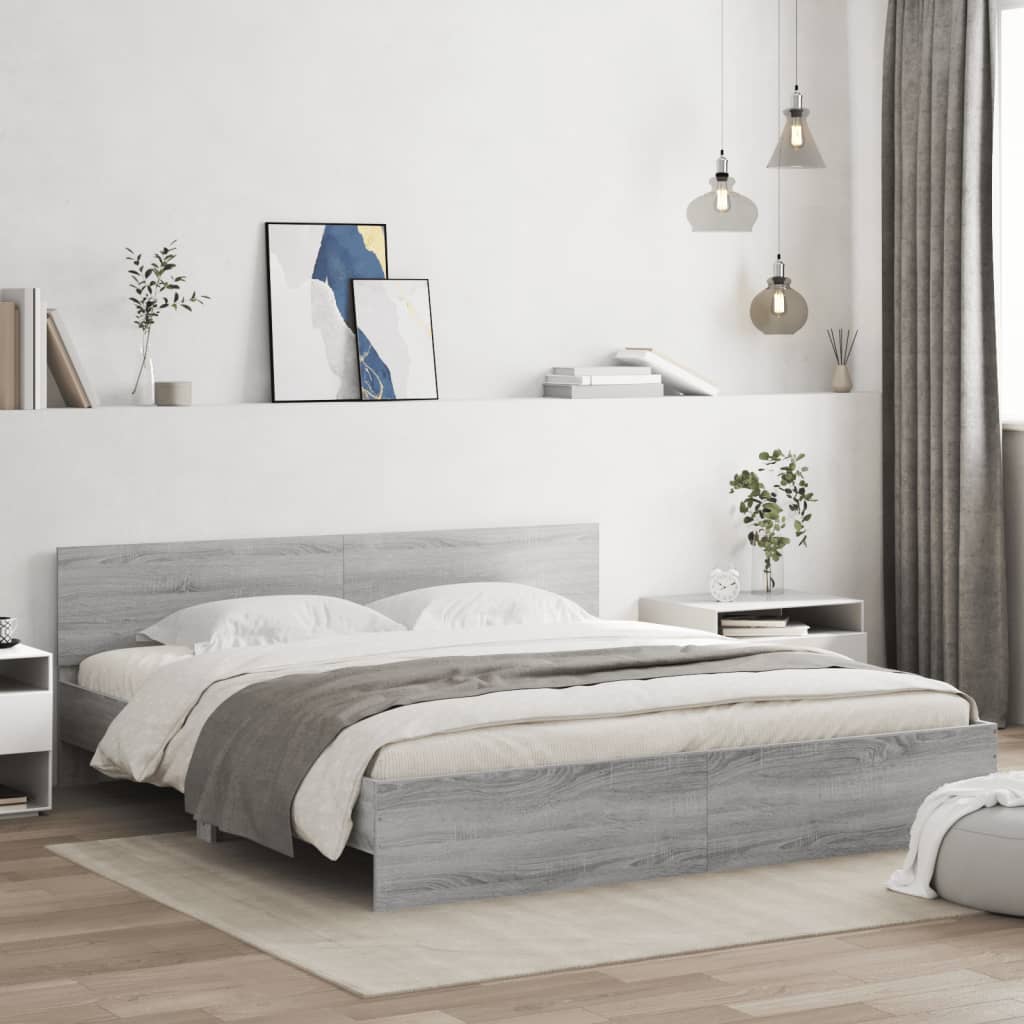 vidaXL Estructura de cama cabecero y luces LED gris Sonoma 200x200 cm