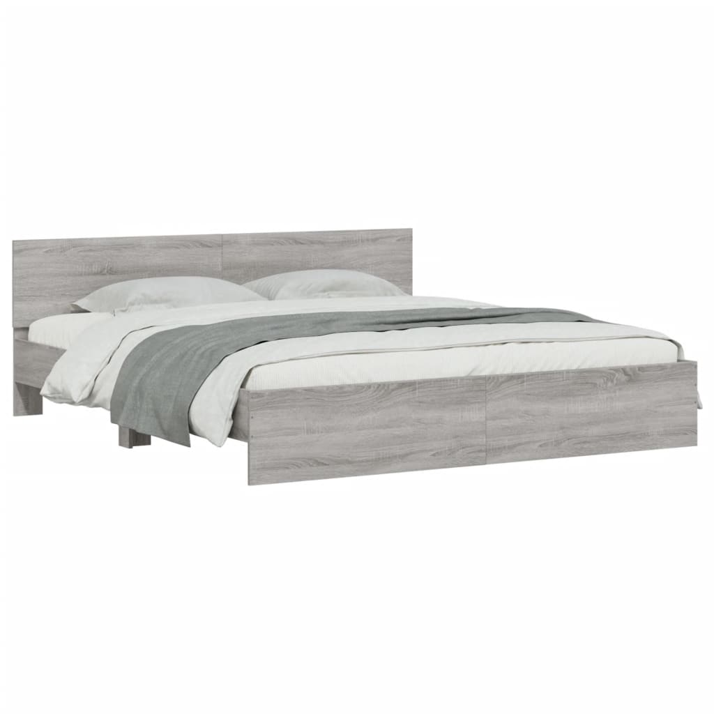 vidaXL Estructura de cama cabecero y luces LED gris Sonoma 200x200 cm