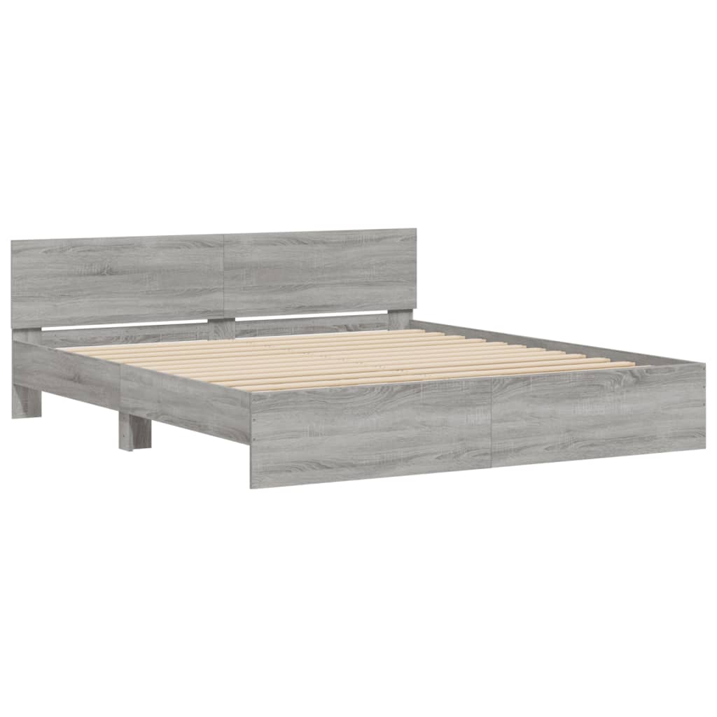 vidaXL Estructura de cama cabecero y luces LED gris Sonoma 200x200 cm