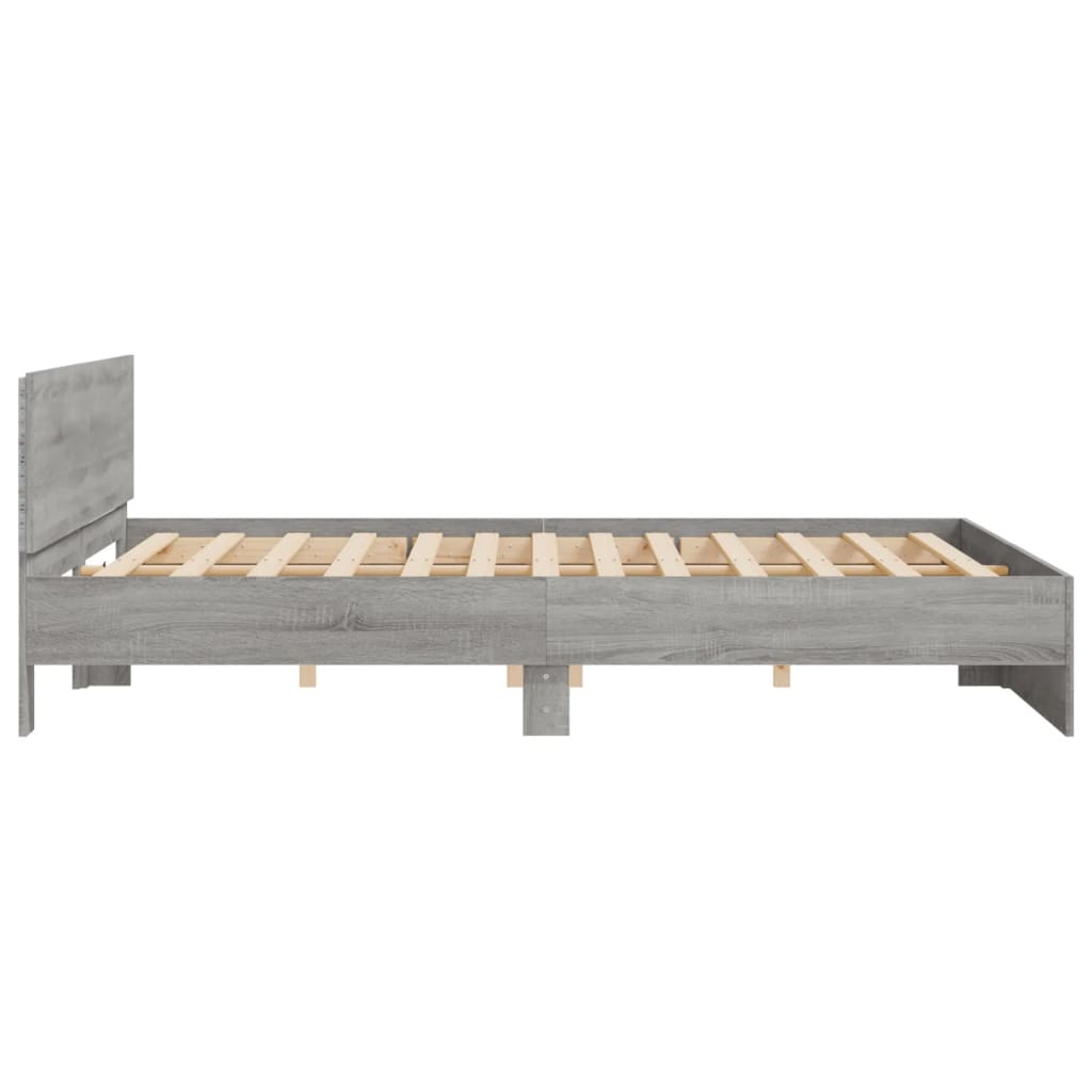 vidaXL Estructura de cama cabecero y luces LED gris Sonoma 200x200 cm