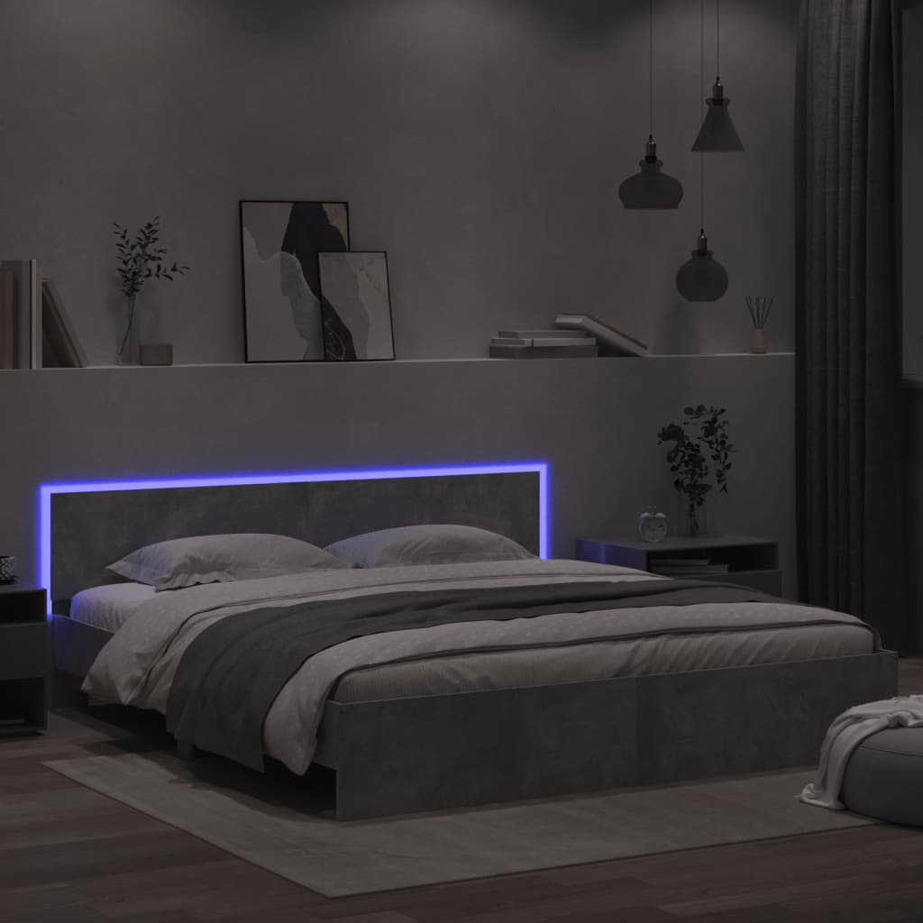 vidaXL Estructura de cama cabecero y luces LED gris hormigón 180x200cm