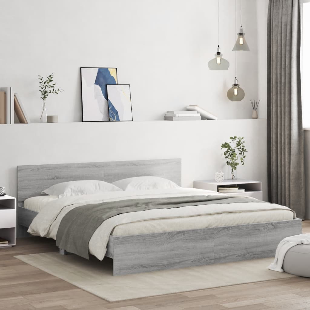 vidaXL Estructura de cama cabecero y luces LED gris Sonoma 180x200 cm