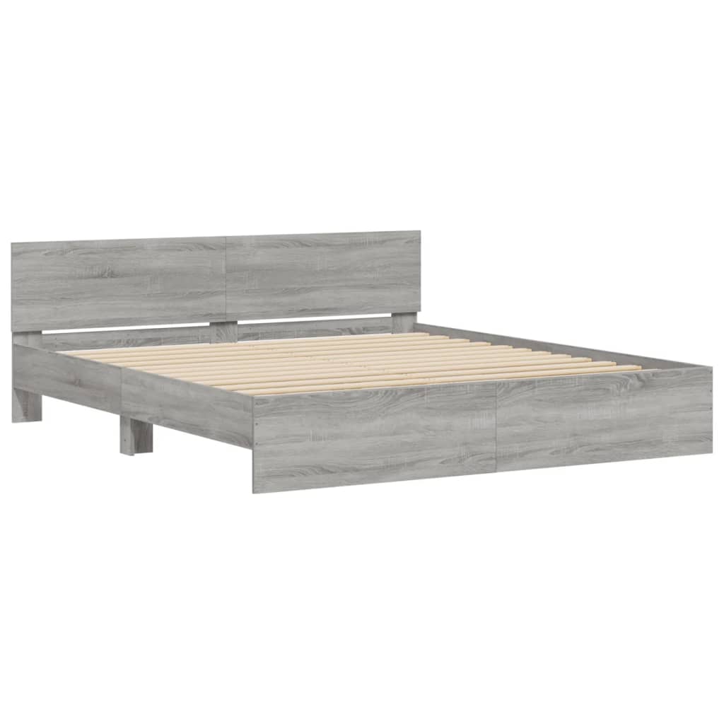 vidaXL Estructura de cama cabecero y luces LED gris Sonoma 180x200 cm