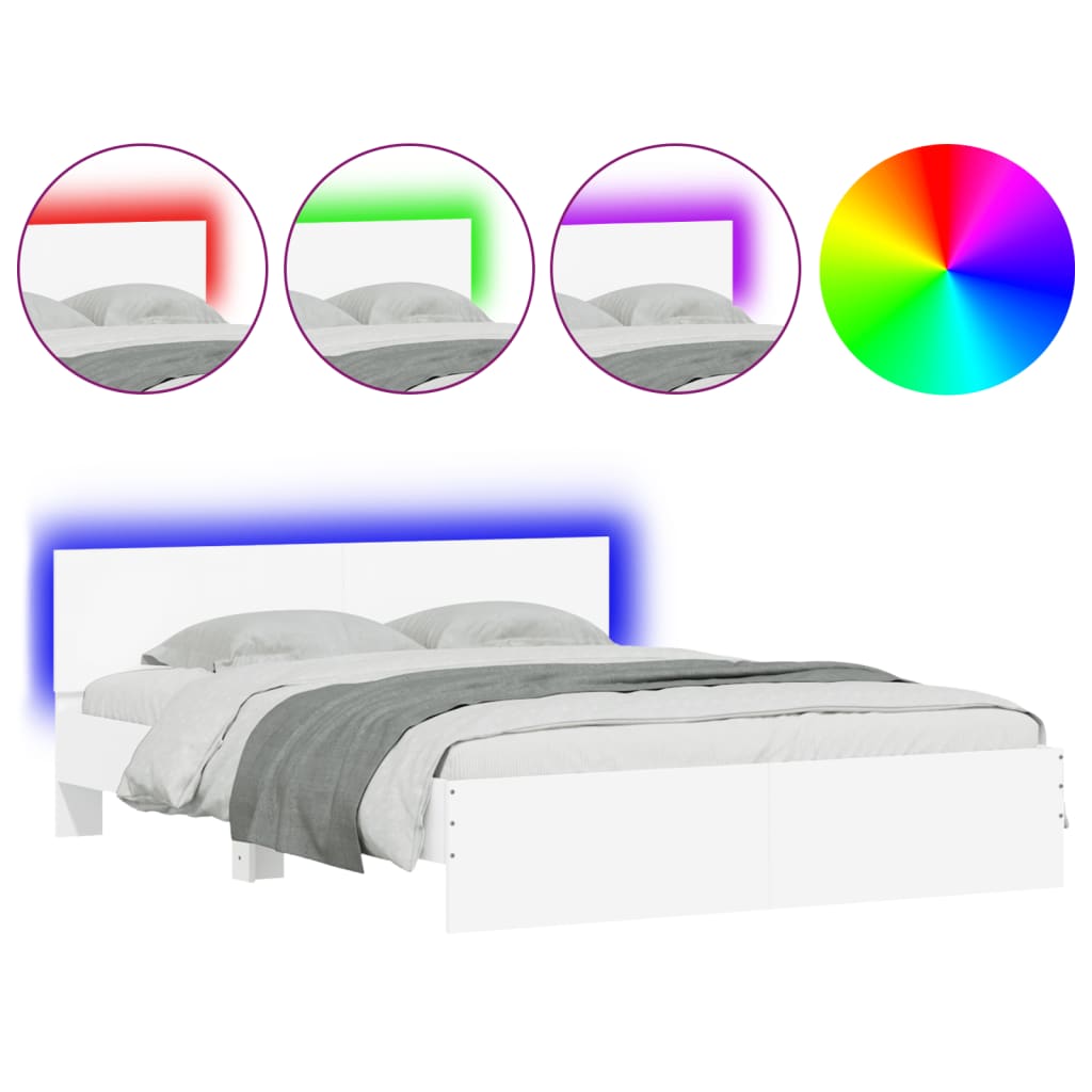 vidaXL Estructura de cama cabecero y luces LED blanca 160x200 cm