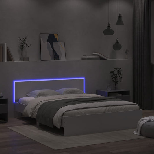 vidaXL Estructura de cama cabecero y luces LED blanca 160x200 cm