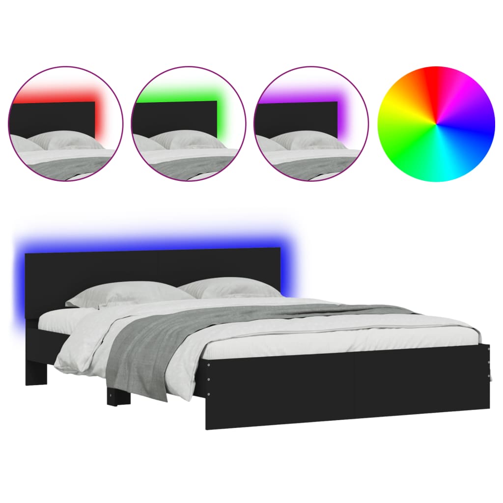 vidaXL Estructura de cama cabecero y luces LED negra160x200 cm