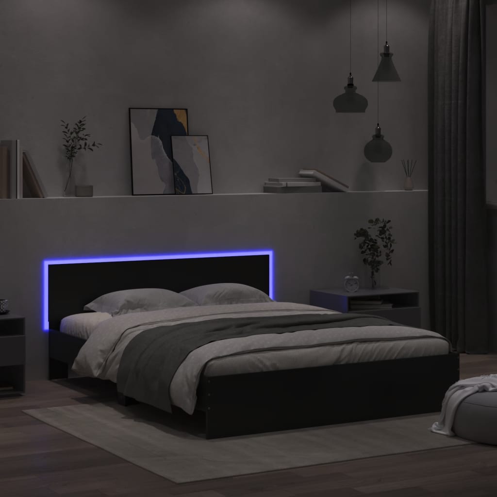 vidaXL Estructura de cama cabecero y luces LED negra160x200 cm