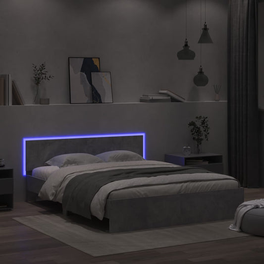 vidaXL Estructura de cama cabecero y luces LED gris hormigón 160x200cm