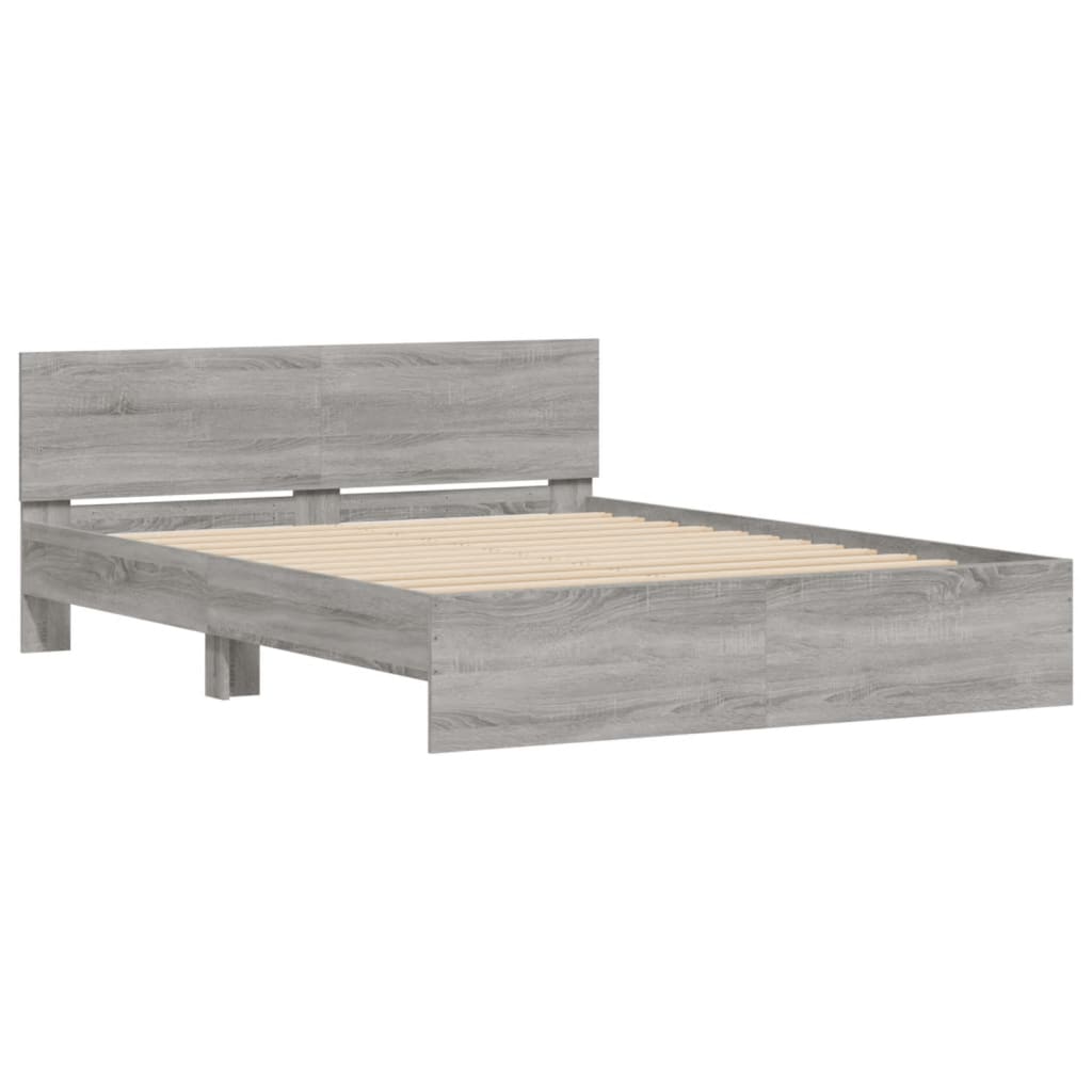 vidaXL Estructura de cama cabecero y luces LED gris Sonoma 160x200 cm