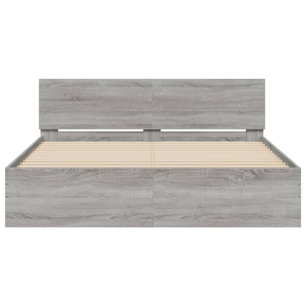 vidaXL Estructura de cama cabecero y luces LED gris Sonoma 160x200 cm