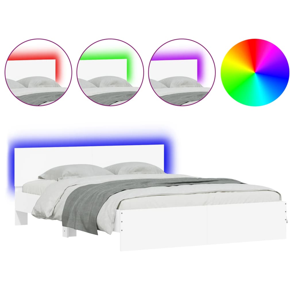 vidaXL Estructura de cama con cabecero y luces LED blanco 150x200 cm