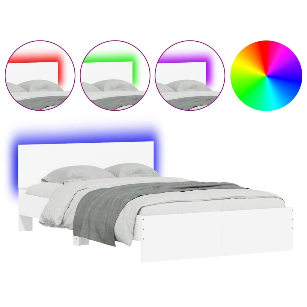 vidaXL Estructura de cama con cabecero y luces LED blanco 135x190 cm