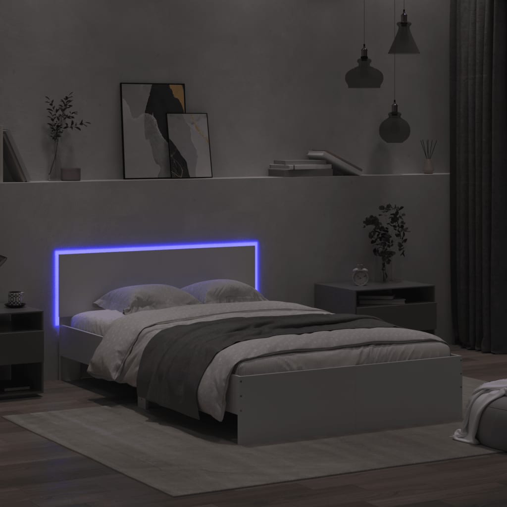 vidaXL Estructura de cama con cabecero y luces LED blanco 135x190 cm