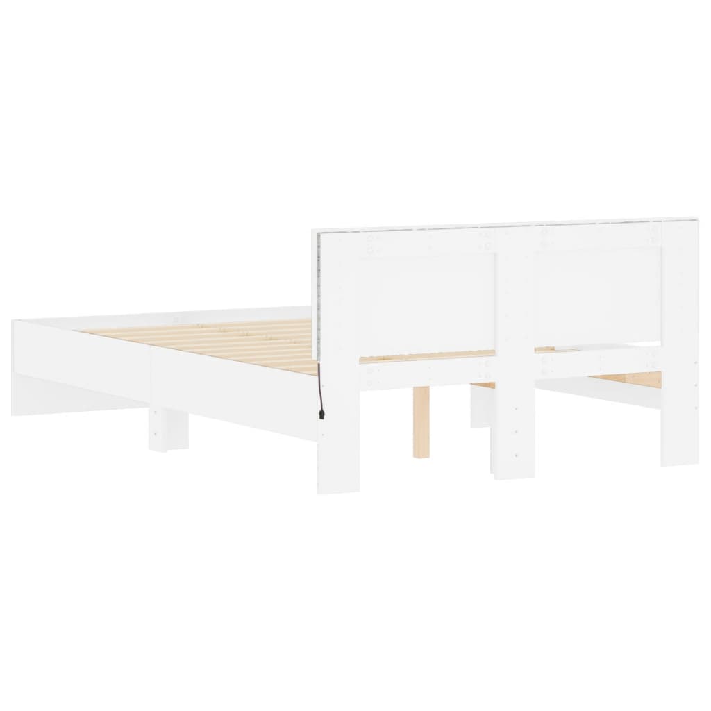 vidaXL Estructura de cama con cabecero y luces LED blanco 135x190 cm