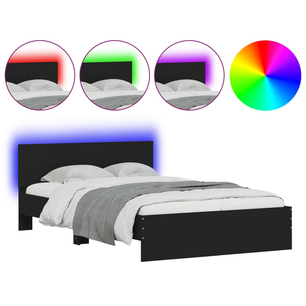 vidaXL Estructura de cama con cabecero y luces LED negro 135x190 cm