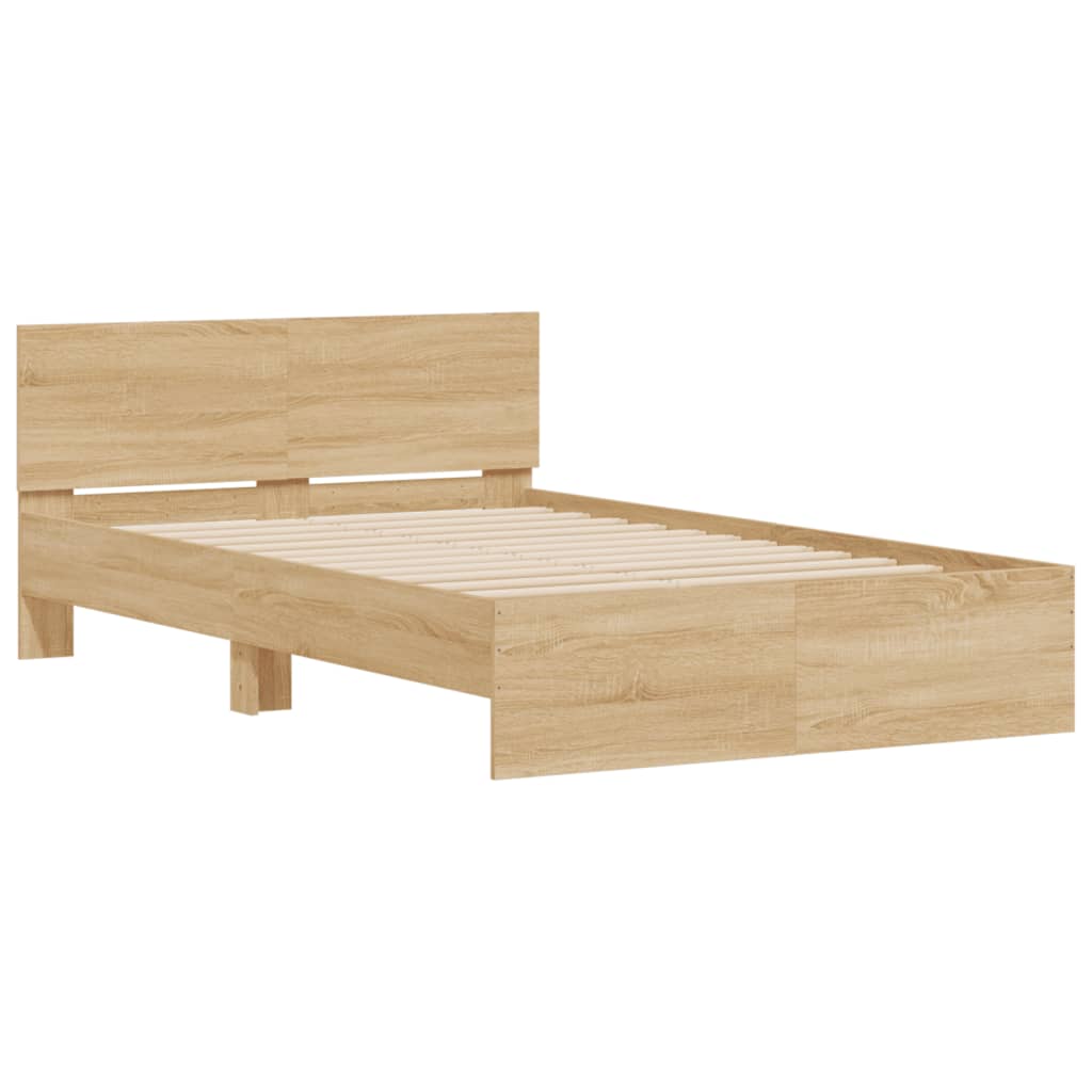 vidaXL Estructura de cama cabecero y luces LED roble Sonoma 135x190 cm