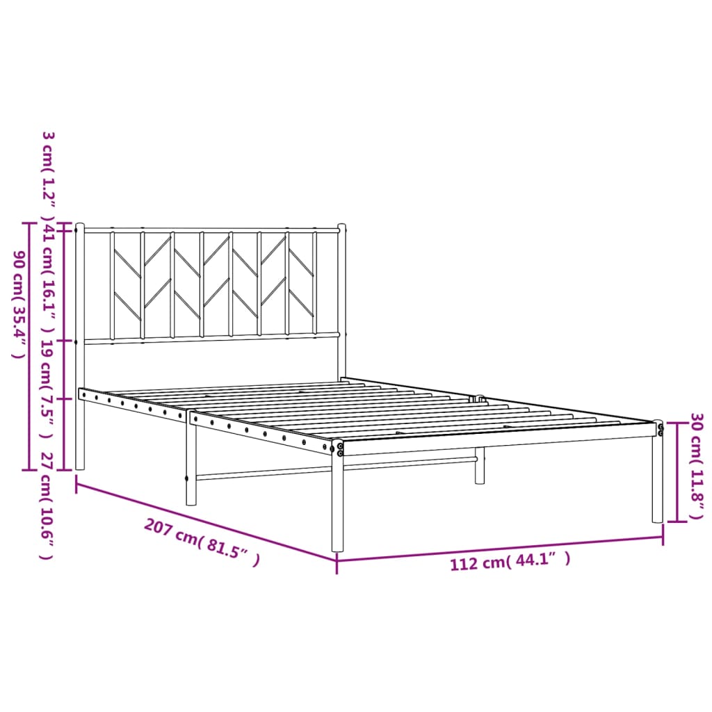 vidaXL Estructura cama sin colchón con cabecero metal negro 107x203 cm