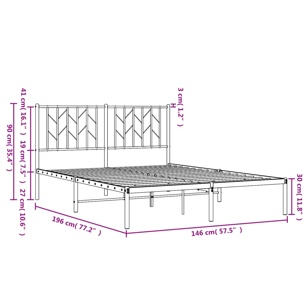 vidaXL Estructura cama sin colchón con cabecero metal negro 140x190 cm