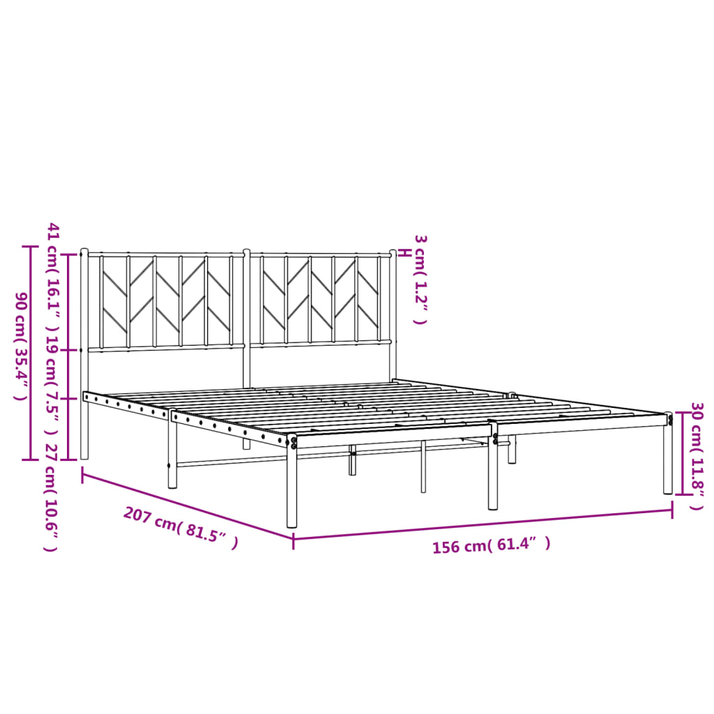 vidaXL Estructura cama sin colchón con cabecero metal negro 150x200 cm