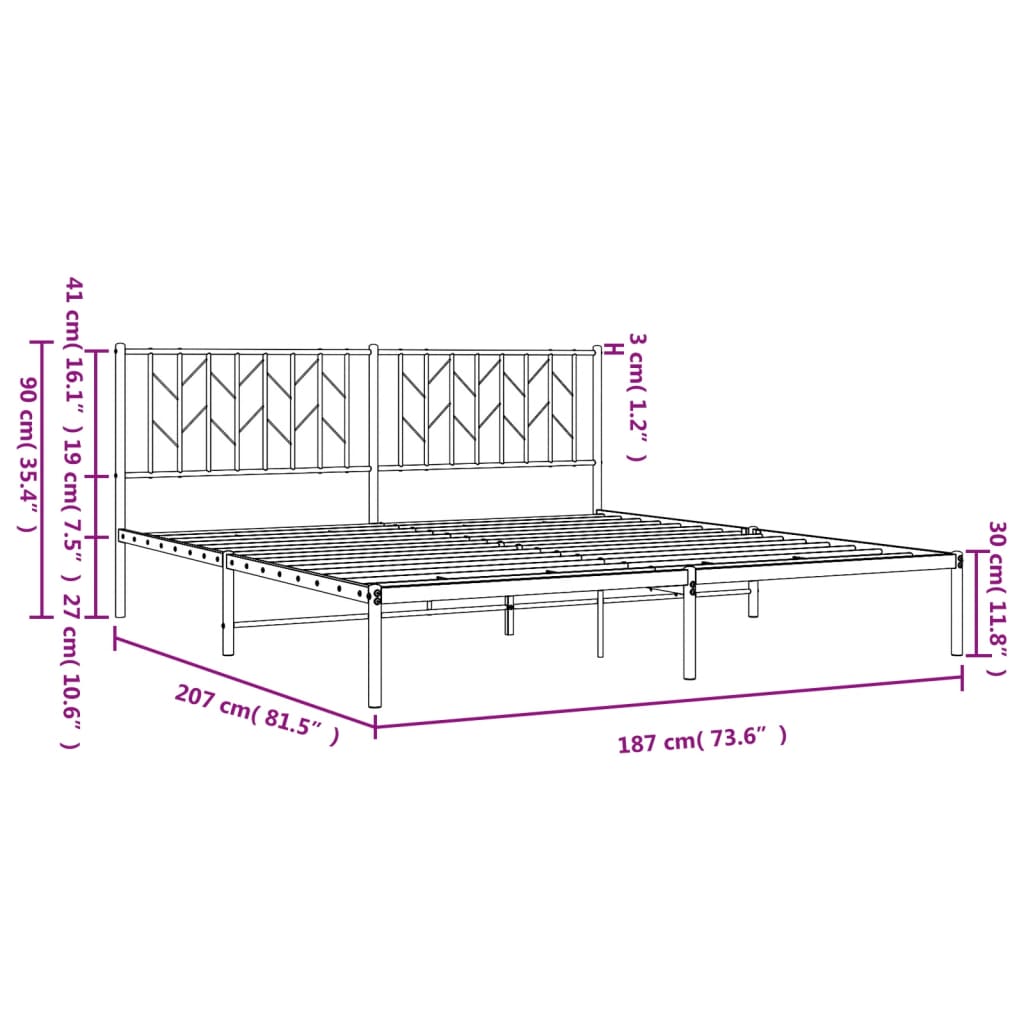 vidaXL Estructura cama sin colchón con cabecero metal blanco 180x200cm