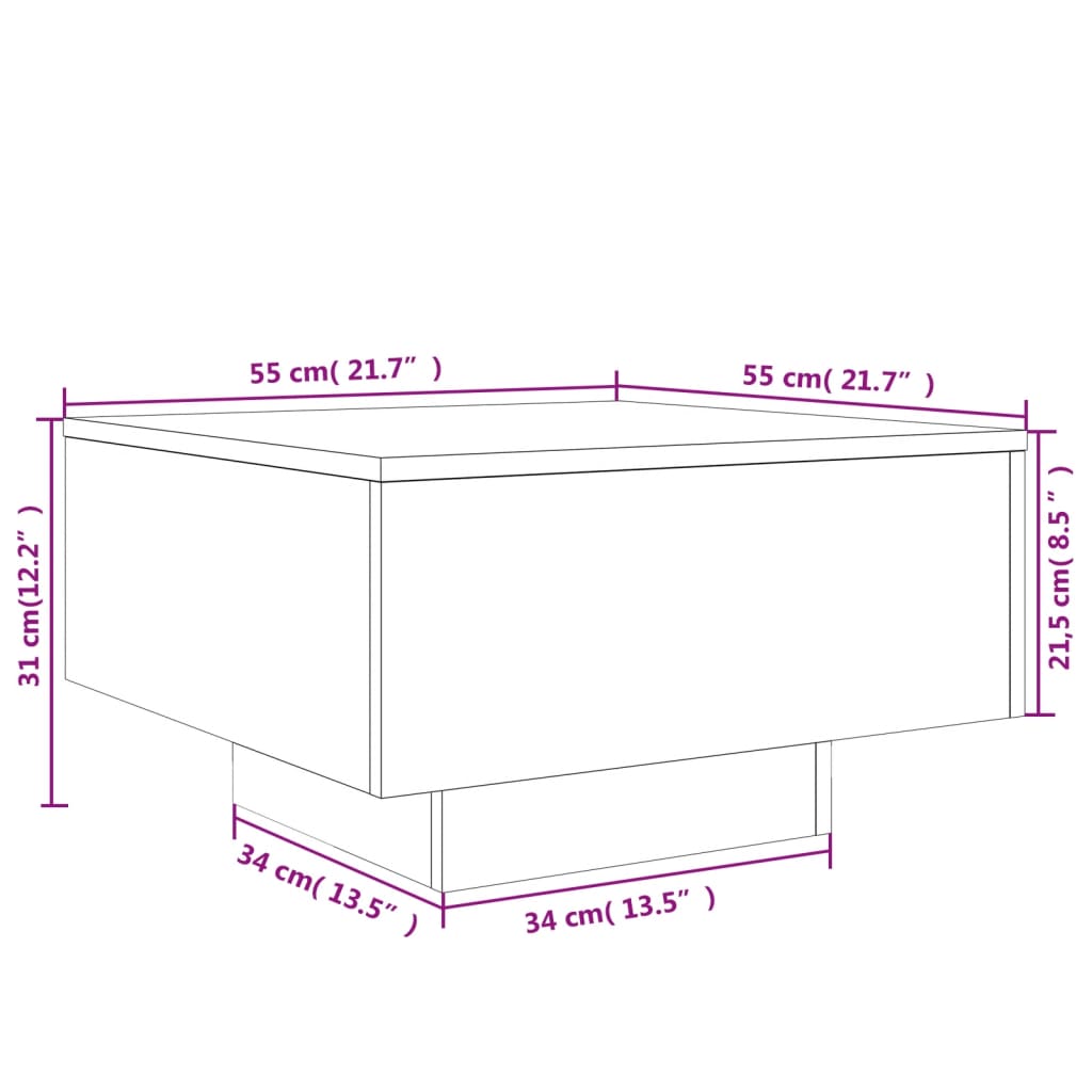 vidaXL Mesa de centro madera de ingeniería gris hormigón 55x55x31 cm