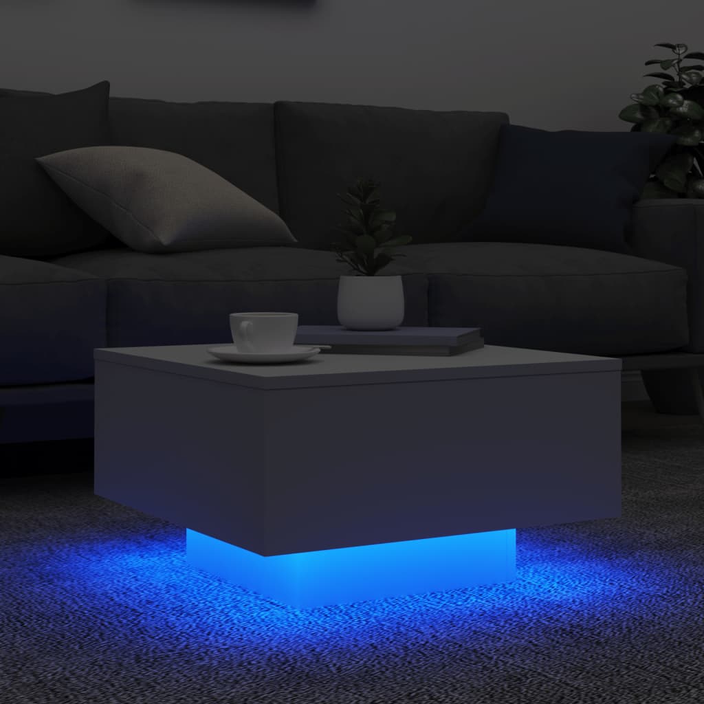 vidaXL Mesa de centro con luces LED blanco 55x55x31 cm