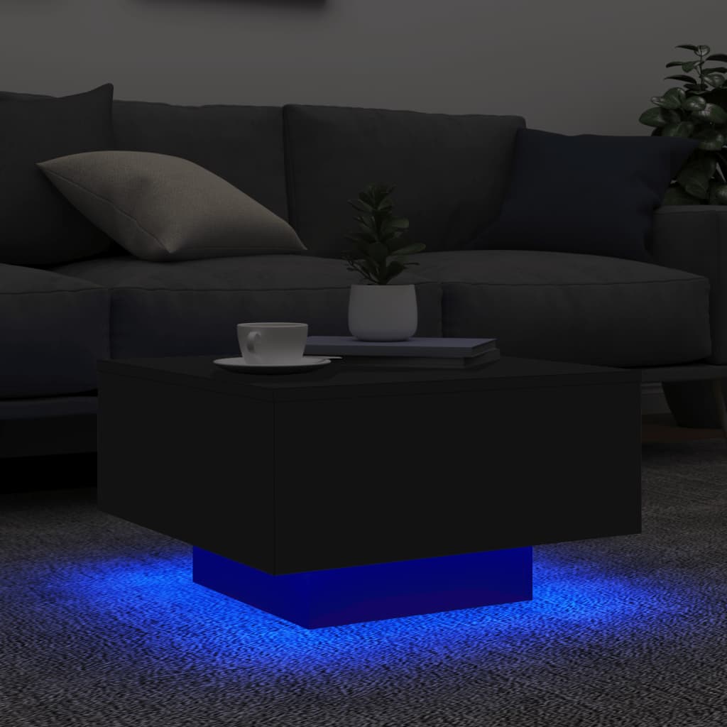 vidaXL Mesa de centro con luces LED negro 55x55x31 cm