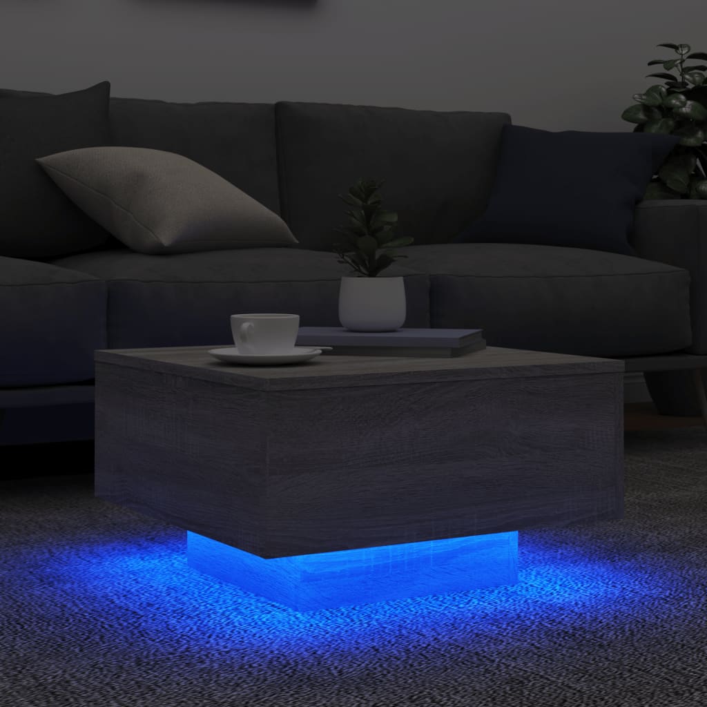 vidaXL Mesa de centro con luces LED gris Sonoma 55x55x31 cm