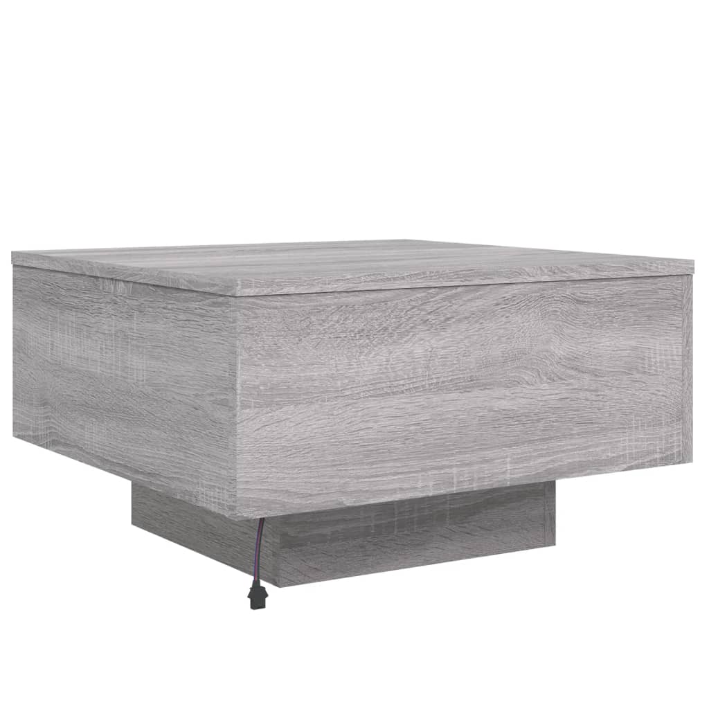 vidaXL Mesa de centro con luces LED gris Sonoma 55x55x31 cm