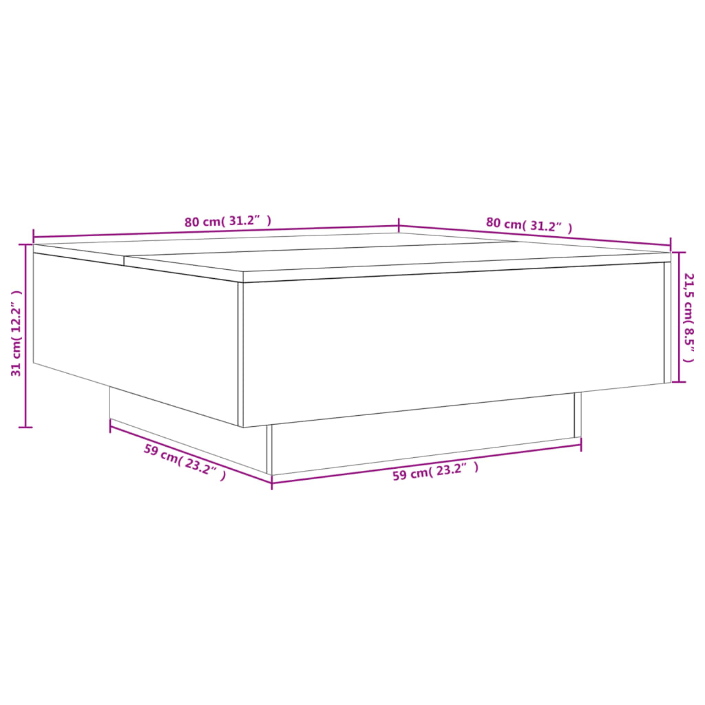 vidaXL Mesa de centro madera de ingeniería blanco 80x80x31 cm