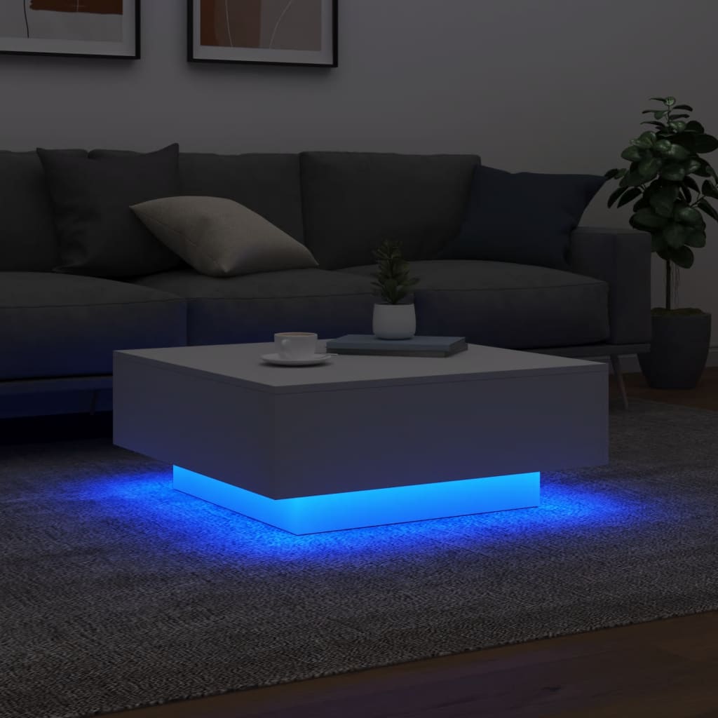 vidaXL Mesa de centro con luces LED blanco 80x80x31 cm