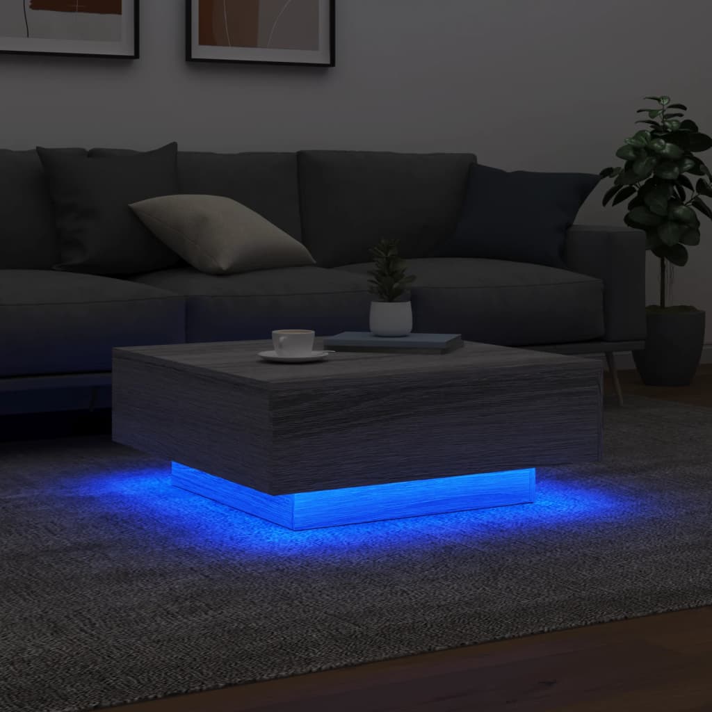 vidaXL Mesa de centro con luces LED gris Sonoma 80x80x31 cm