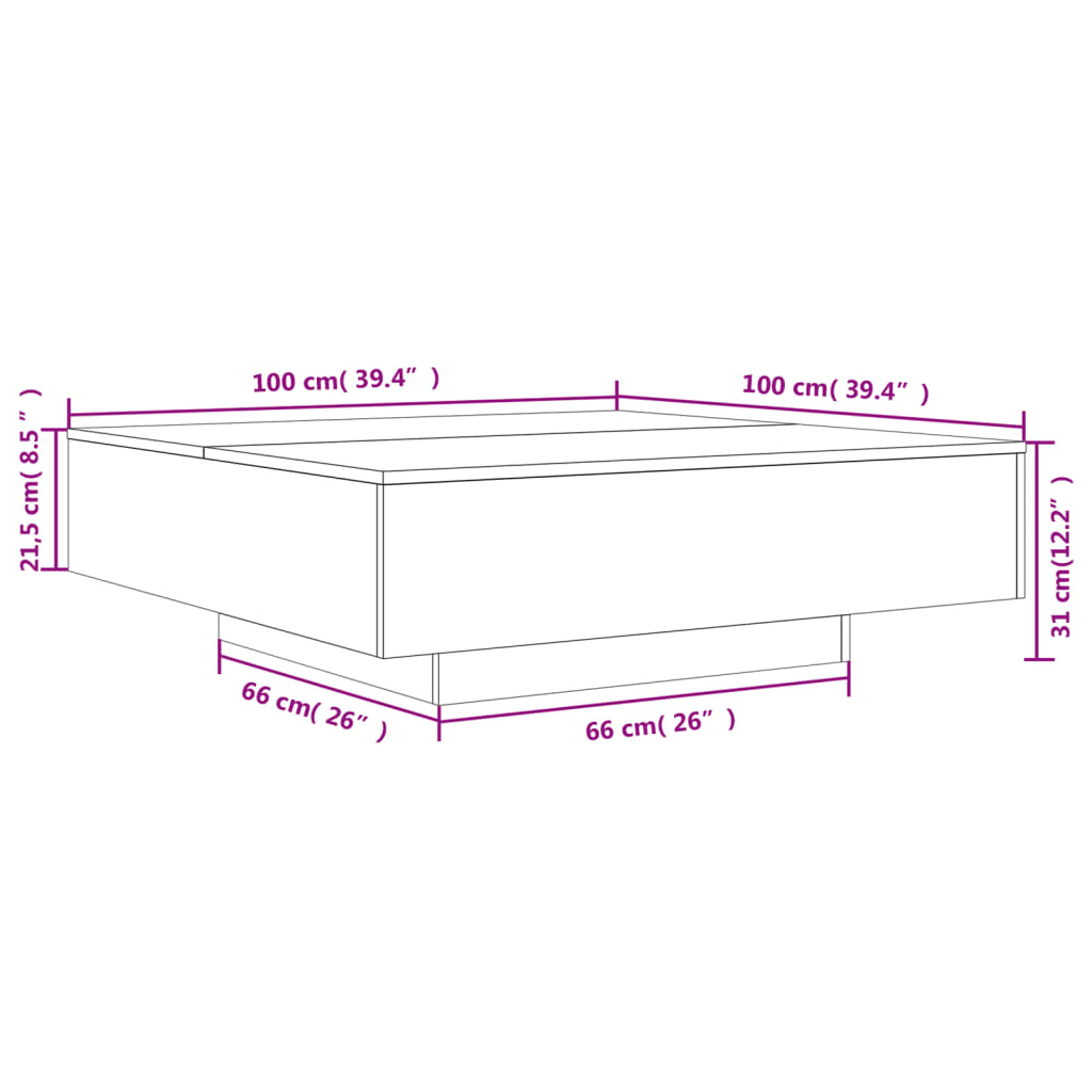 vidaXL Mesa de centro madera de ingeniería negro 100x100x31 cm