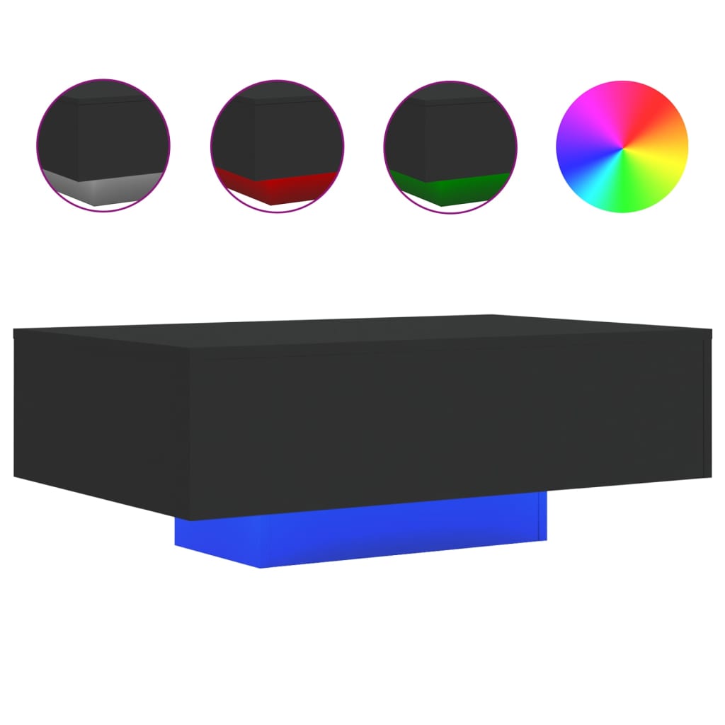 vidaXL Mesa de centro con luces LED negro 85x55x31 cm