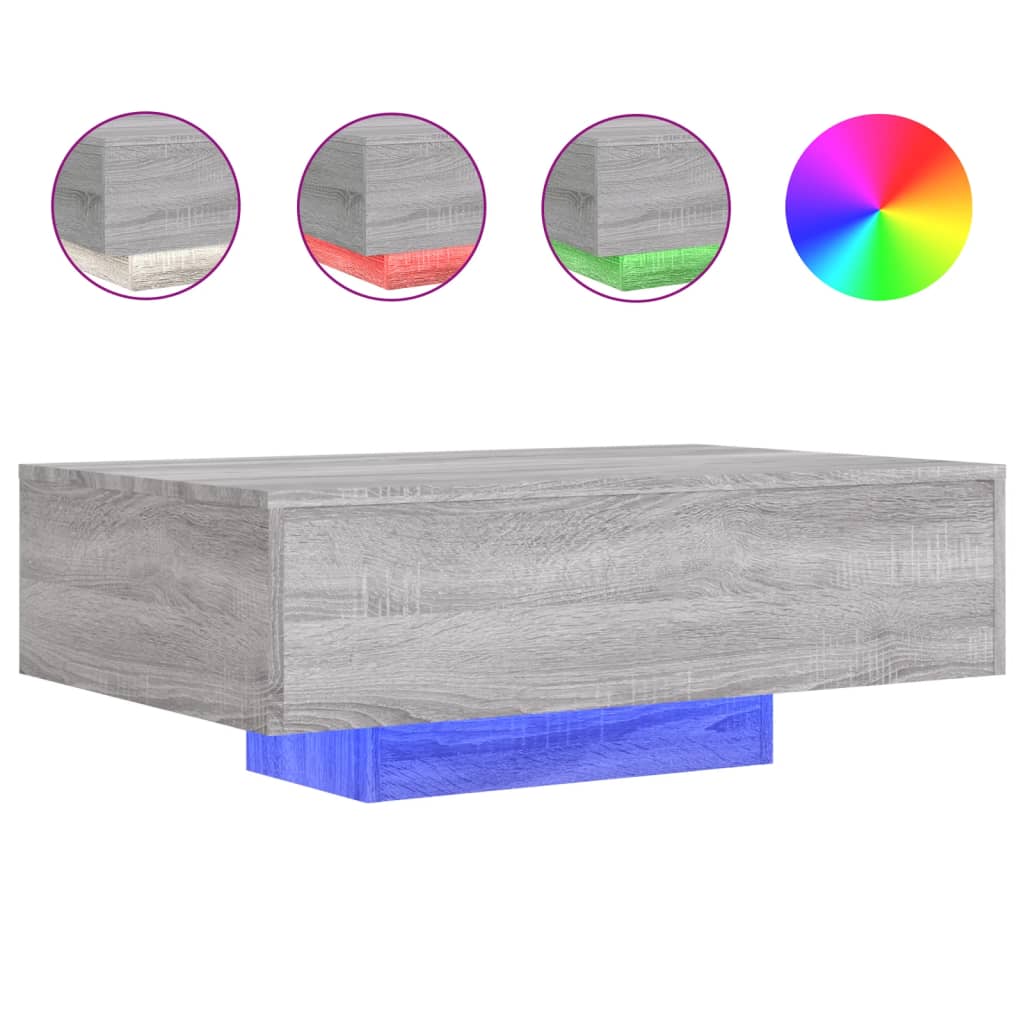 vidaXL Mesa de centro con luces LED gris Sonoma 85x55x31 cm