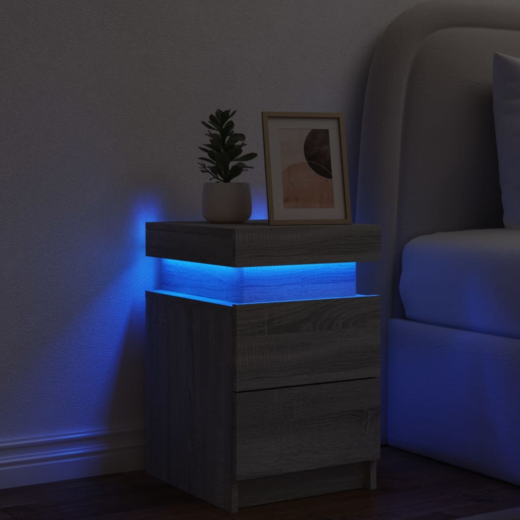 vidaXL Mesita de noche con luces LED gris Sonoma 35x39x55 cm