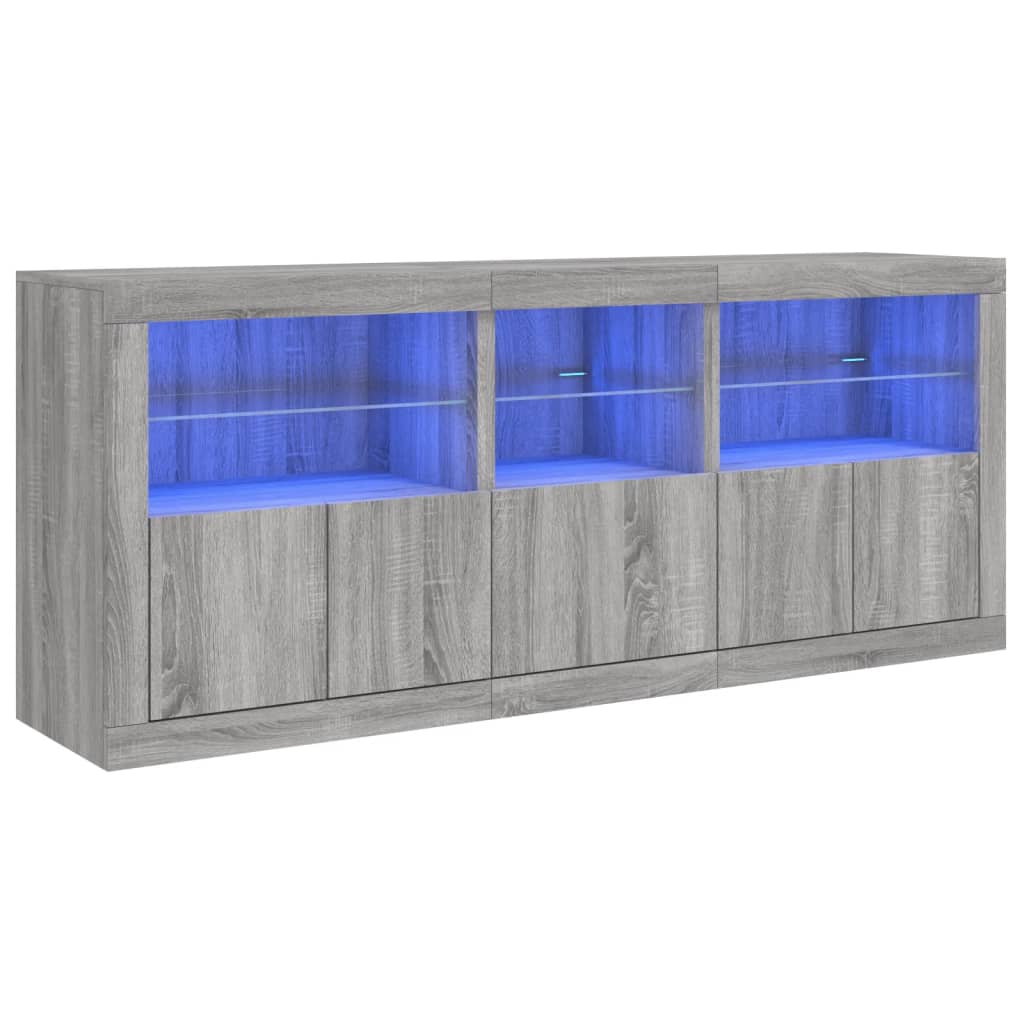 vidaXL Aparador con luces LED gris Sonoma 162x37x67 cm