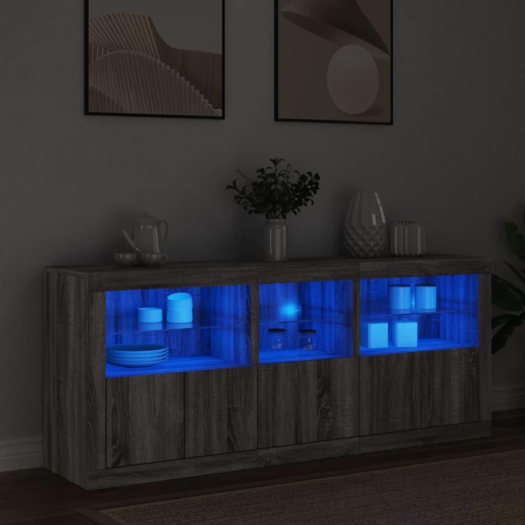 vidaXL Aparador con luces LED gris Sonoma 162x37x67 cm