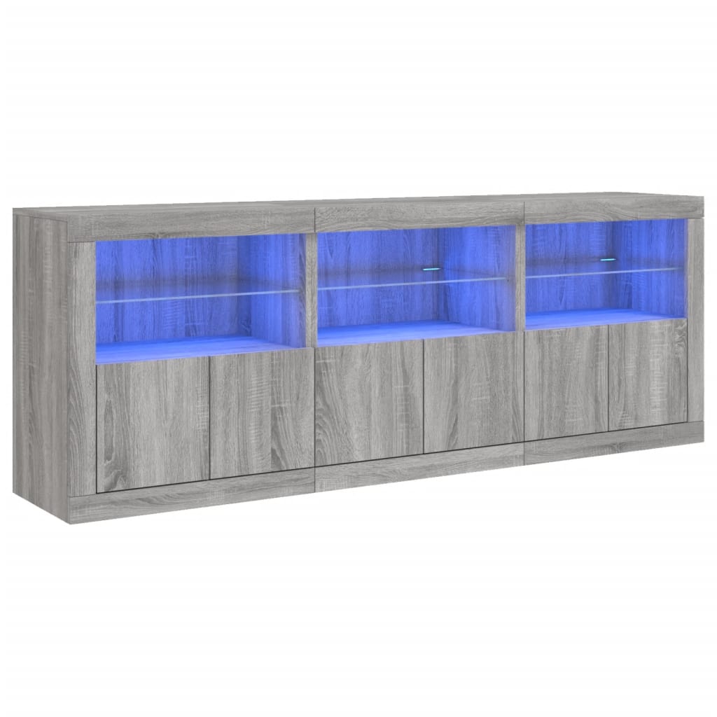 vidaXL Aparador con luces LED gris Sonoma 181,5x37x67 cm