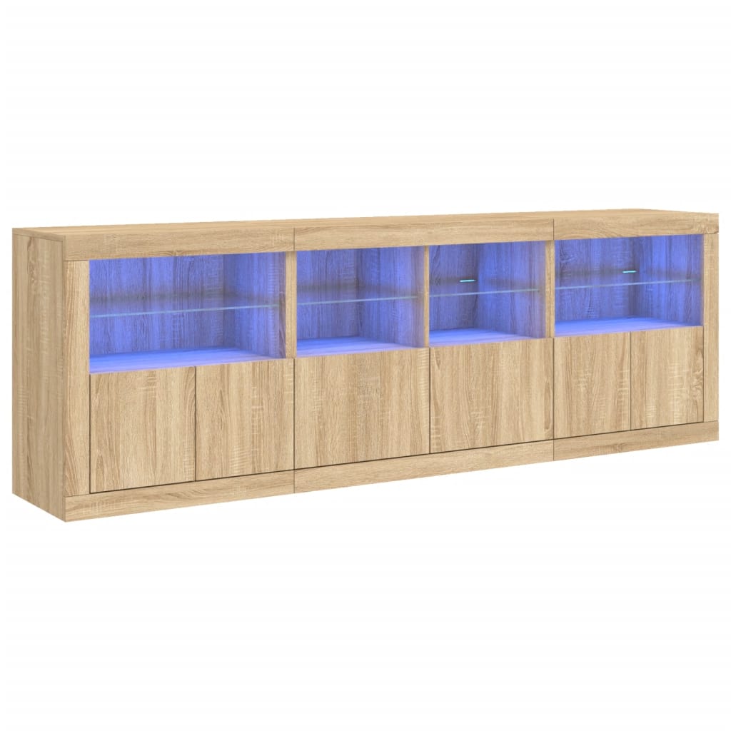 vidaXL Aparador con luces LED roble Sonoma 202x37x67 cm