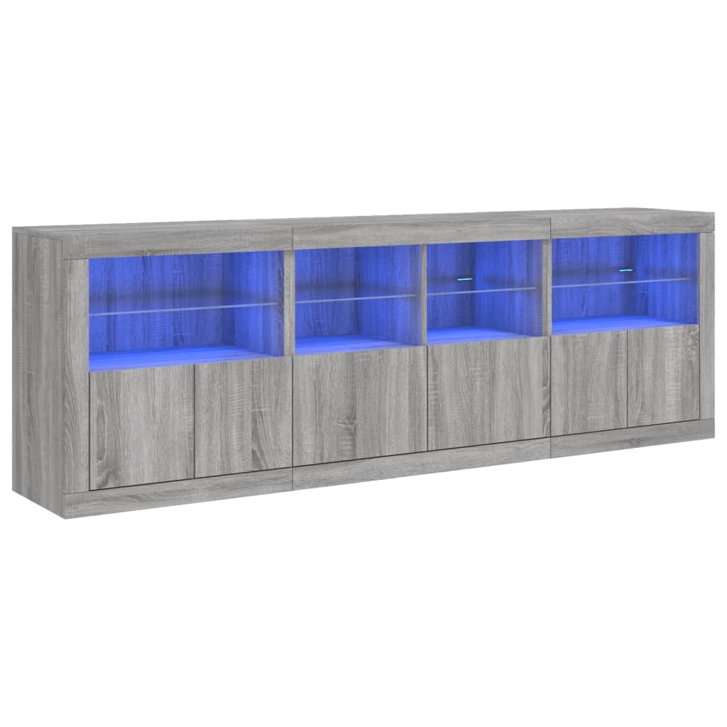 vidaXL Aparador con luces LED gris Sonoma 202x37x67 cm