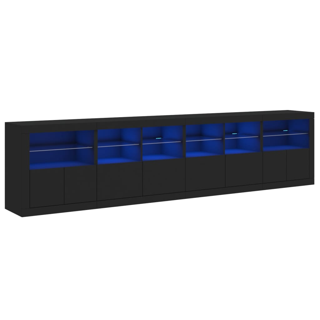 vidaXL Aparador con luces LED negro 283x37x67 cm