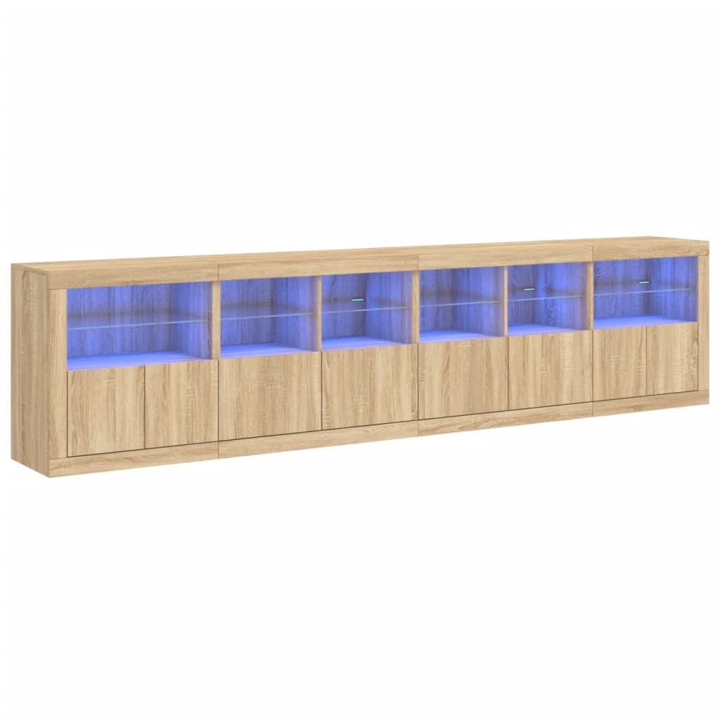 vidaXL Aparador con luces LED roble Sonoma 283x37x67 cm