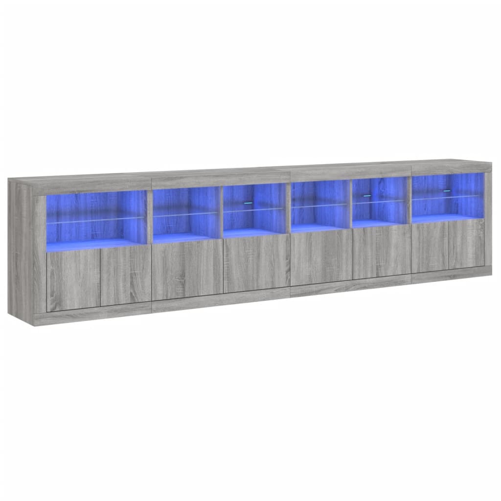 vidaXL Aparador con luces LED gris Sonoma 283x37x67 cm