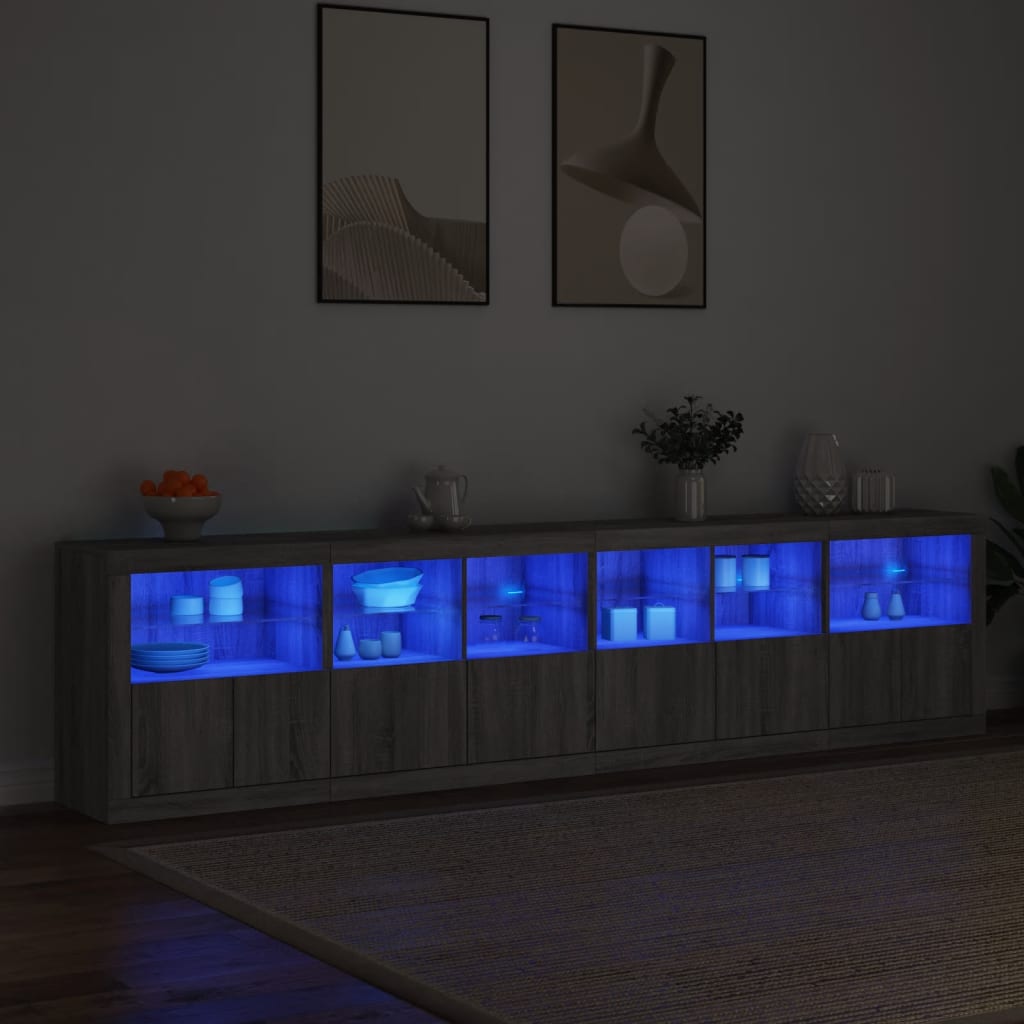 vidaXL Aparador con luces LED gris Sonoma 283x37x67 cm