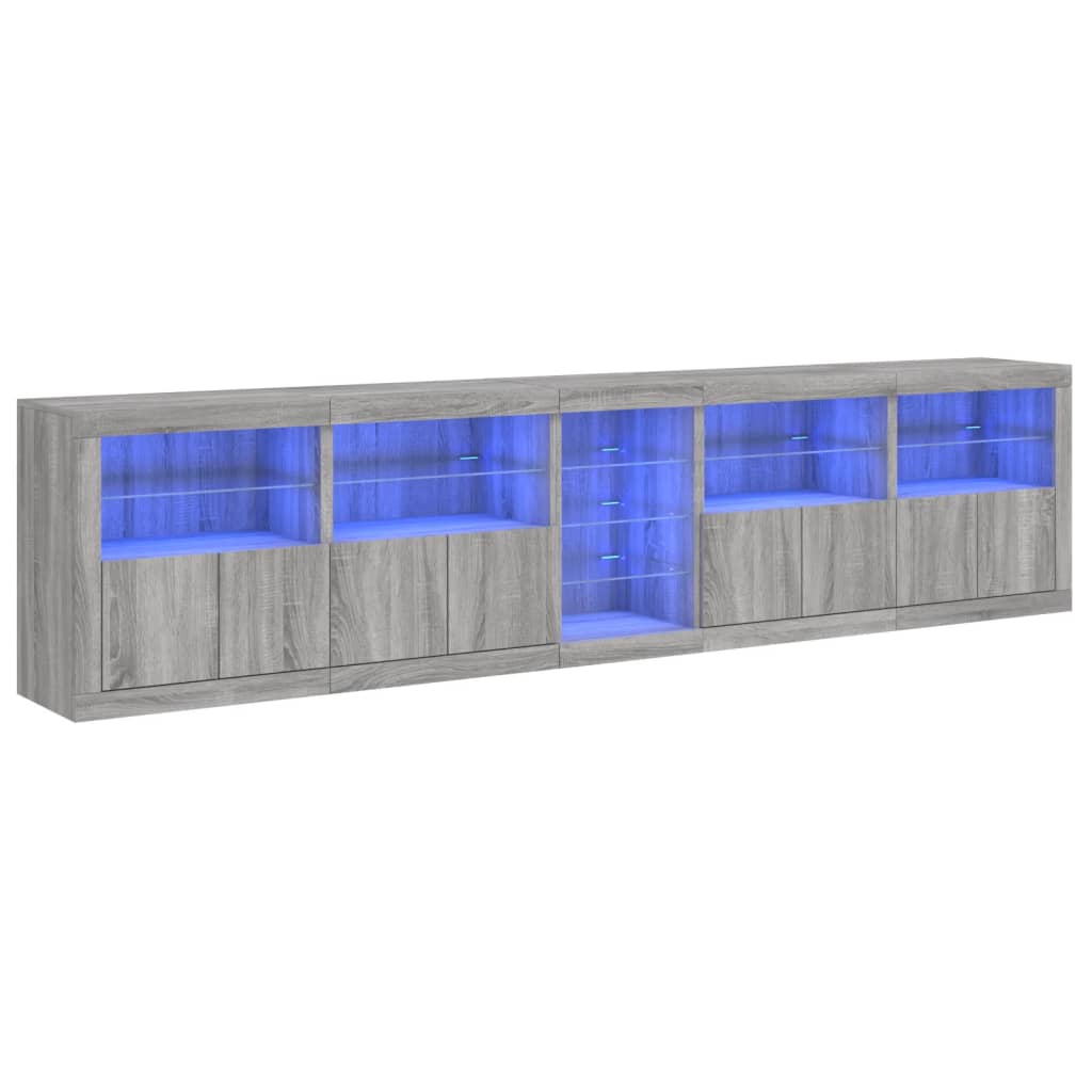 vidaXL Aparador con luces LED gris Sonoma 283x37x67 cm