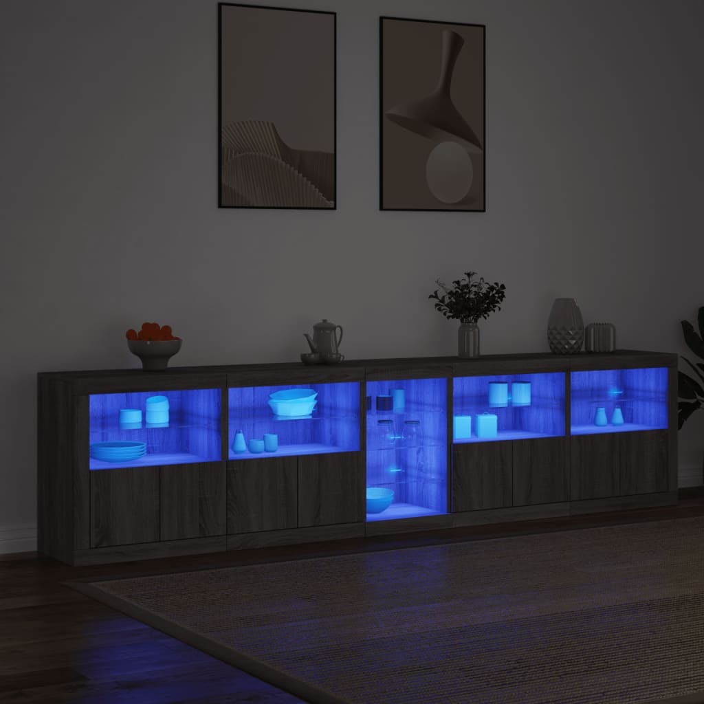 vidaXL Aparador con luces LED gris Sonoma 283x37x67 cm