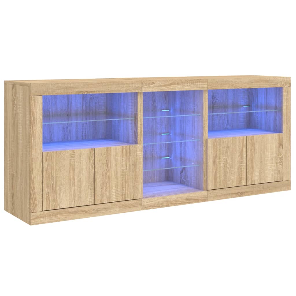 vidaXL Aparador con luces LED roble Sonoma 162x37x67 cm